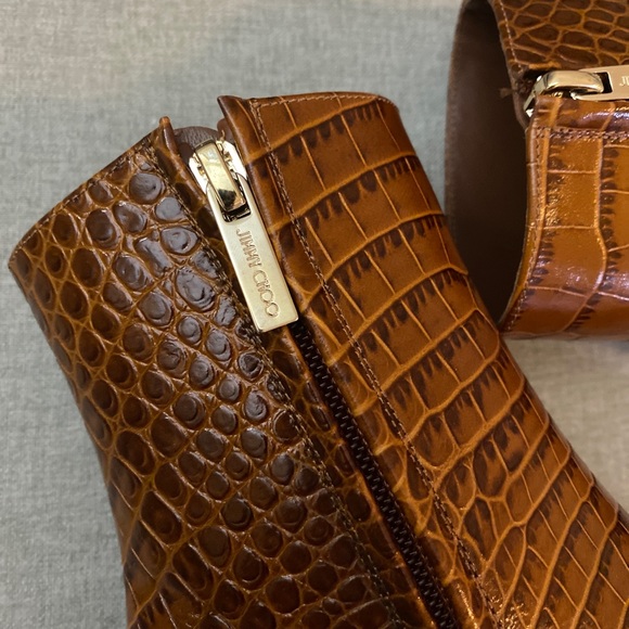 Jimmy Choo minori 85 croc embossed leather logo booties brown boots 35 NWT - Picture 12 of 14
